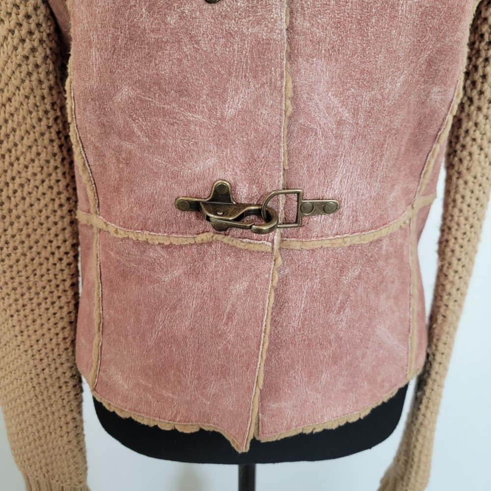 VTG Y2K Wool Faux Shearling Knit Toggle Cardigan Jacket Large Retro Boho Western - Picture 6 of 16